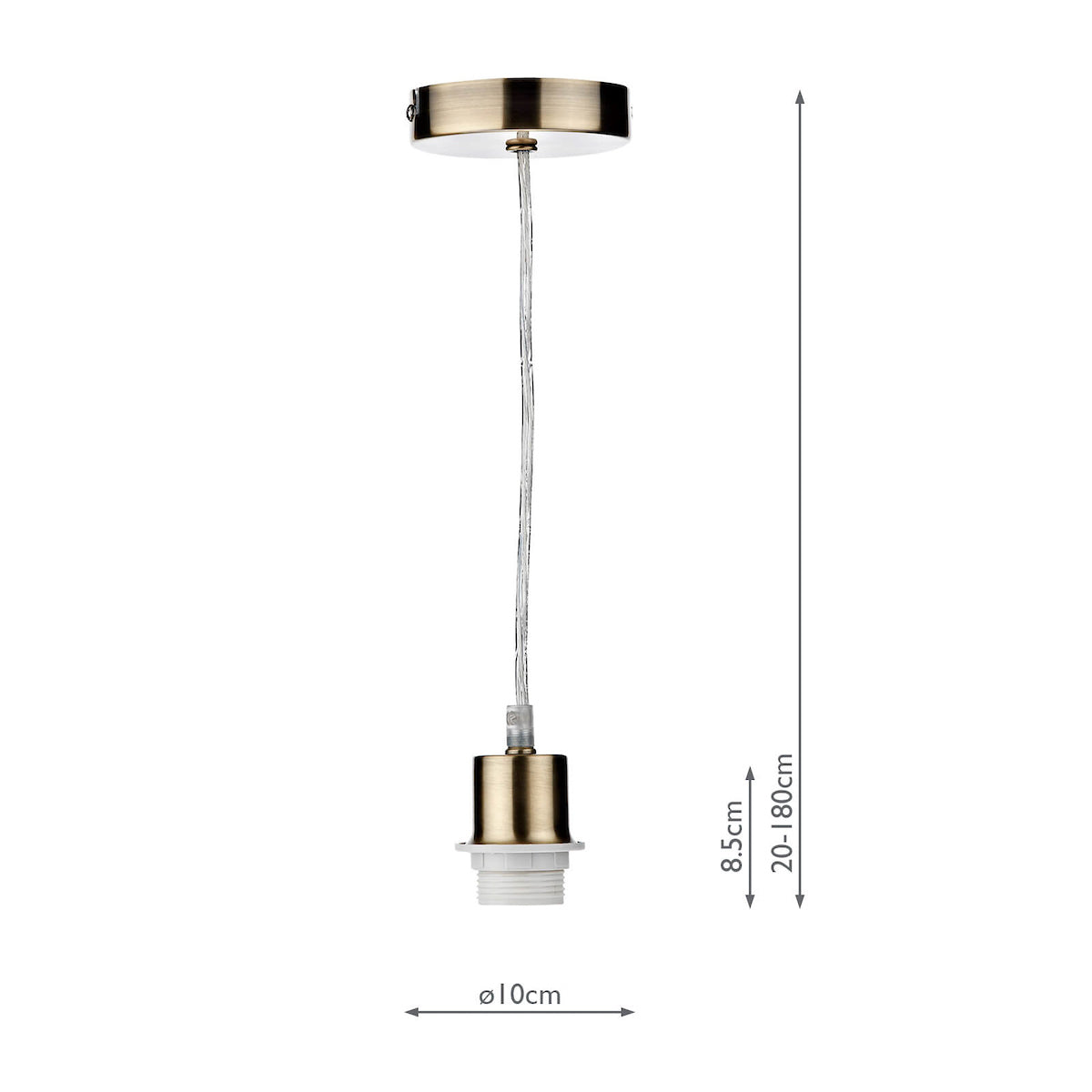 1 Light Antique Brass E27 Suspension With Clear Cable