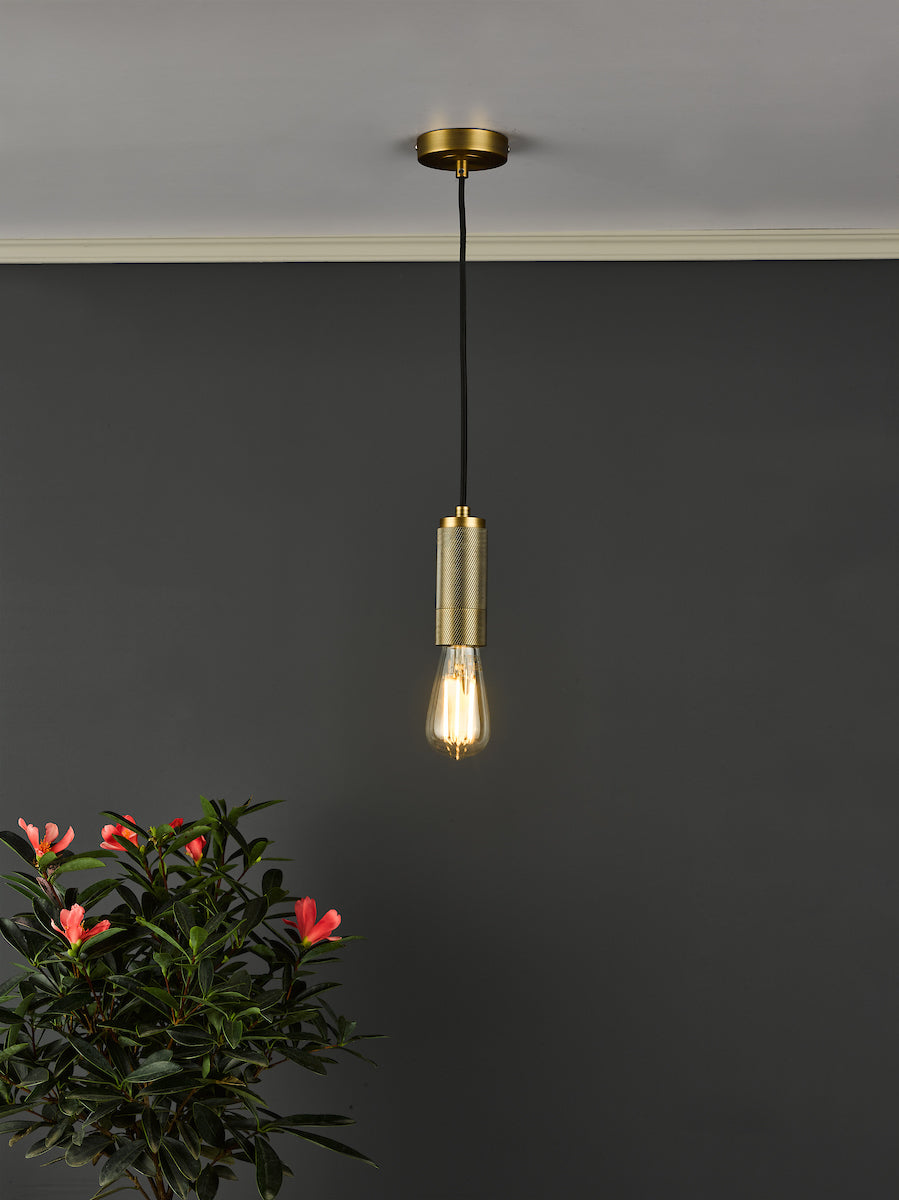 1 Light Knurled Brass E27 Suspension