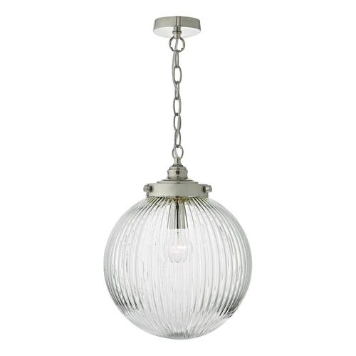 Bathroom pendant light with ribbed glass shade IP44