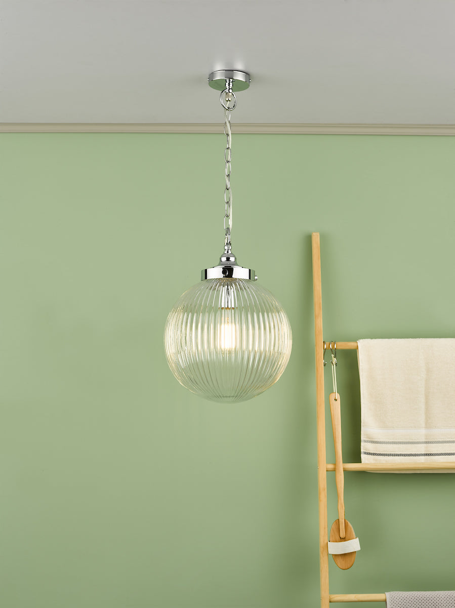 Tamara Bathroom Pendant Polished Chrome Ribbed Glass IP44