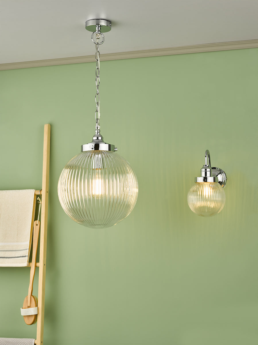 Tamara Bathroom Pendant Polished Chrome Ribbed Glass IP44