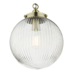 Tamara 1 Light Single Pendant Antique Brass Ribbed Glass