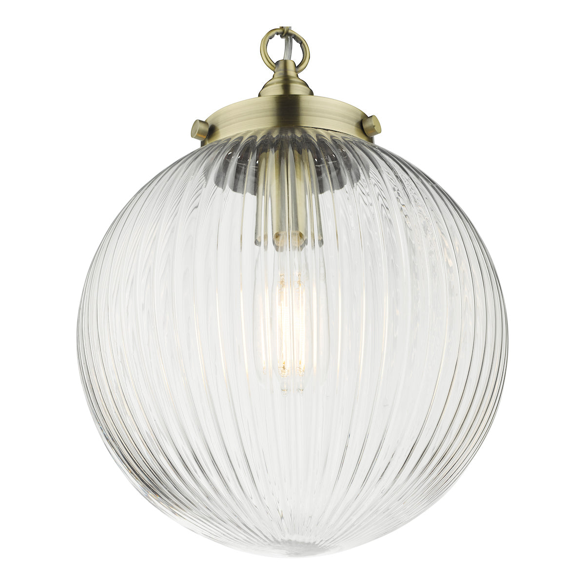 Tamara 1 Light Single Pendant Antique Brass Ribbed Glass
