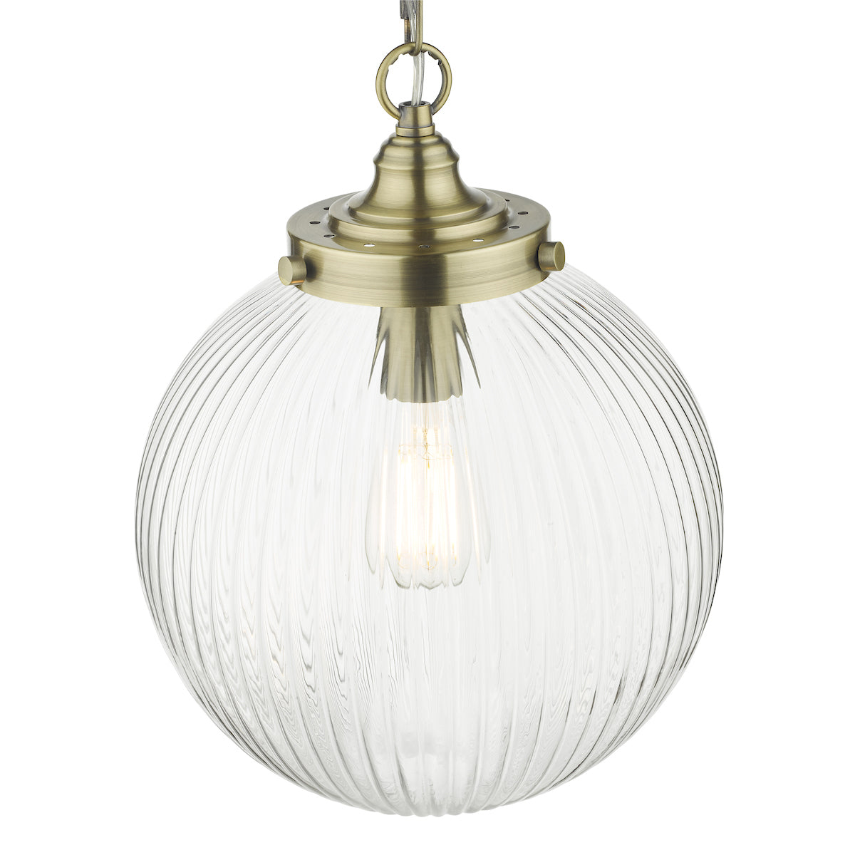Tamara 1 Light Single Pendant Antique Brass Ribbed Glass
