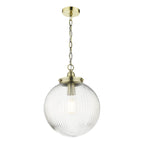 Tamara 1 Light Single Pendant Antique Brass Ribbed Glass