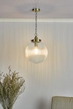 Tamara 1 Light Single Pendant Antique Brass Ribbed Glass