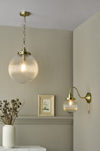 Tamara 1 Light Single Pendant Antique Brass Ribbed Glass