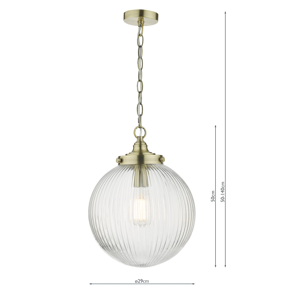 Tamara 1 Light Single Pendant Antique Brass Ribbed Glass