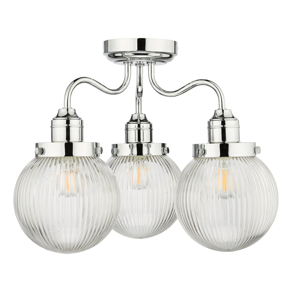 Tamara 3 Light Bathroom Semi Flush Polished Chrome Ribbed Glass IP44
