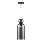 Matt black smoked glass pendant light on white background