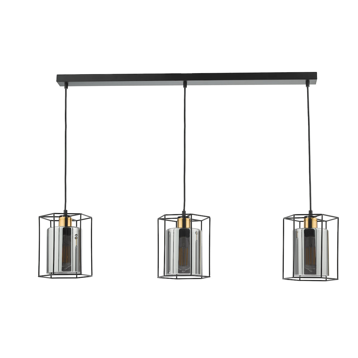 Tatum 3 Light Bar Pendant Matt Black and Smoked Glass