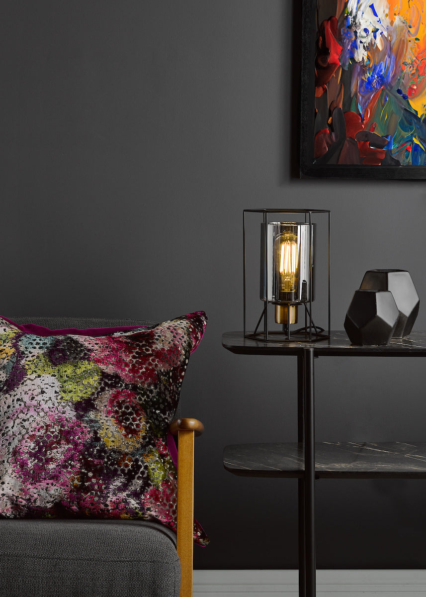 Tatum Table Lamp Matt Black and Smoked Glass