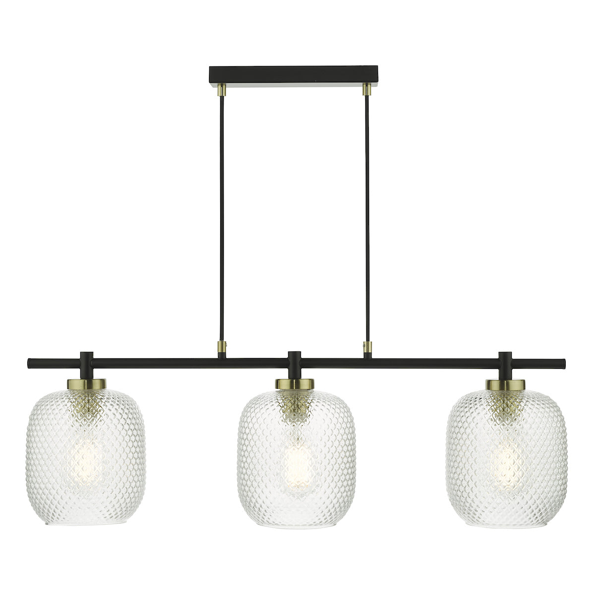 Tehya 3 Light Bar Pendant Matt Black Textured Glass