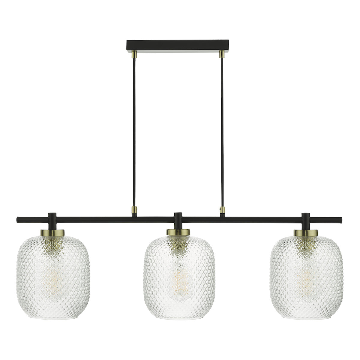 Tehya 3 Light Bar Pendant Matt Black Textured Glass