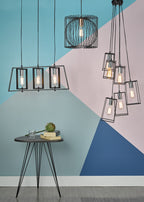 Tower 6 Light Cluster Pendant Matt Black & Copper