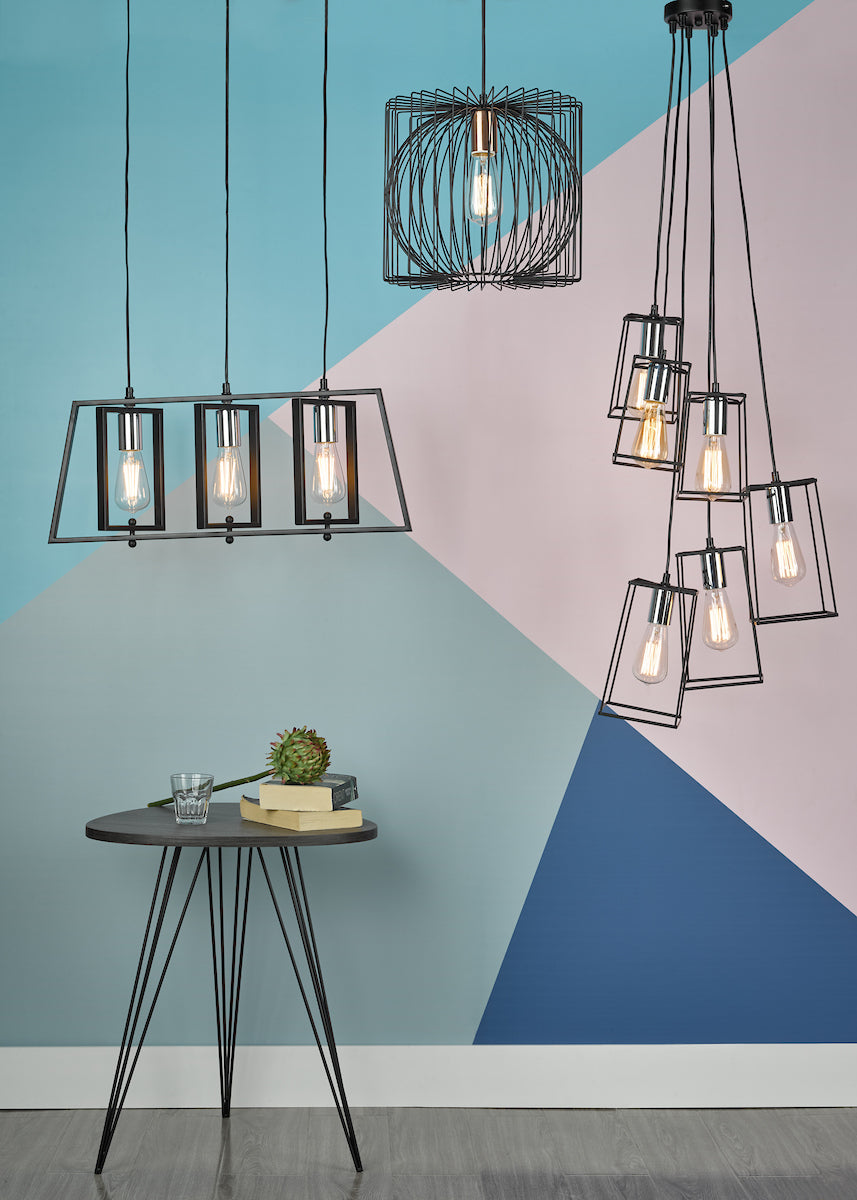 Tower 6 Light Cluster Pendant Matt Black & Copper