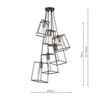 Tower 6 Light Cluster Pendant Matt Black & Copper