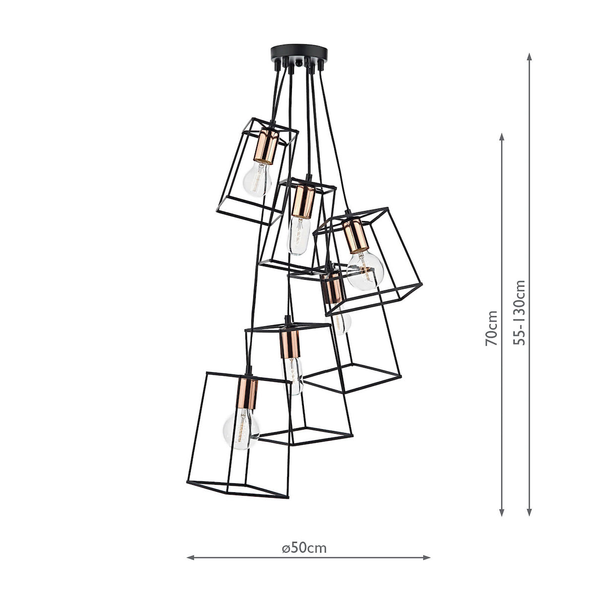 Tower 6 Light Cluster Pendant Matt Black & Copper