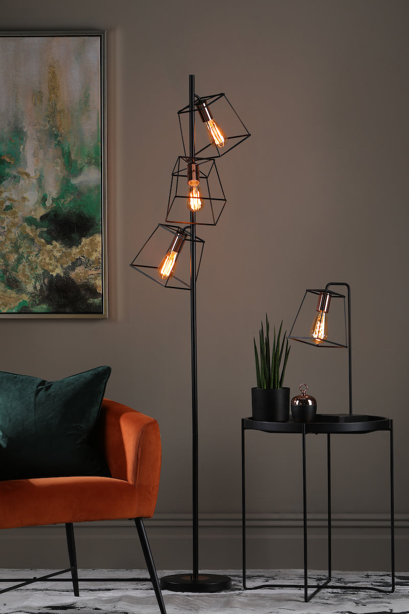 Tower 3 Light Floor Lamps Matt Black Copper