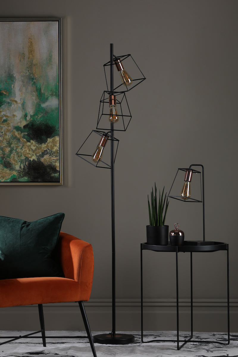 Tower 3 Light Floor Lamps Matt Black Copper