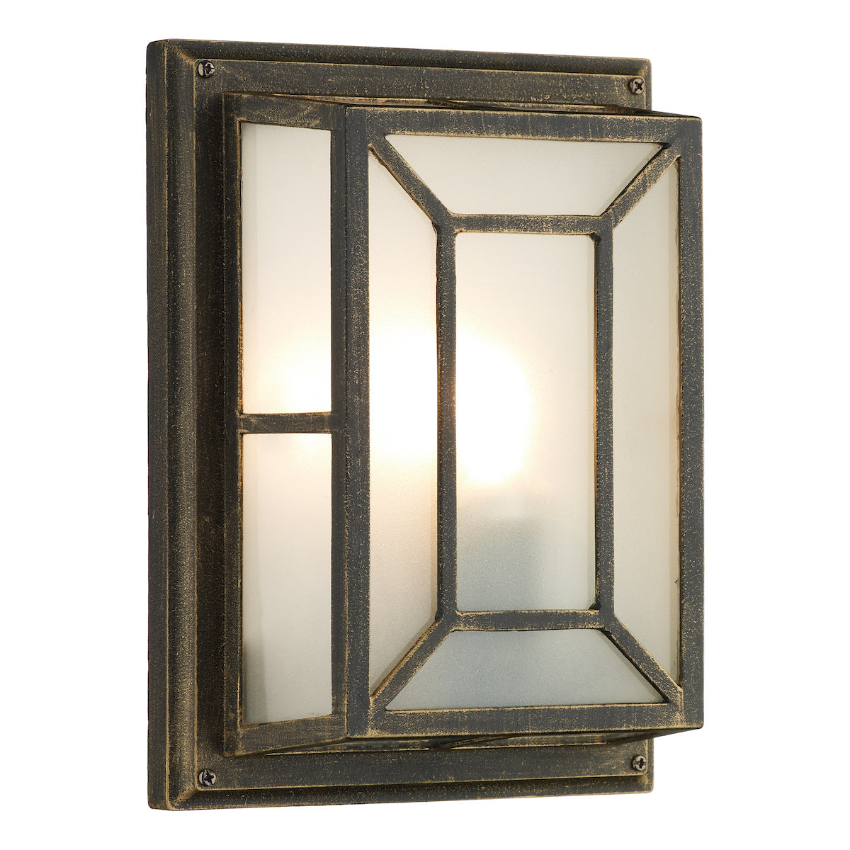 Trent Outdoor Wall Light Black/Gold Frosted Glass IP44