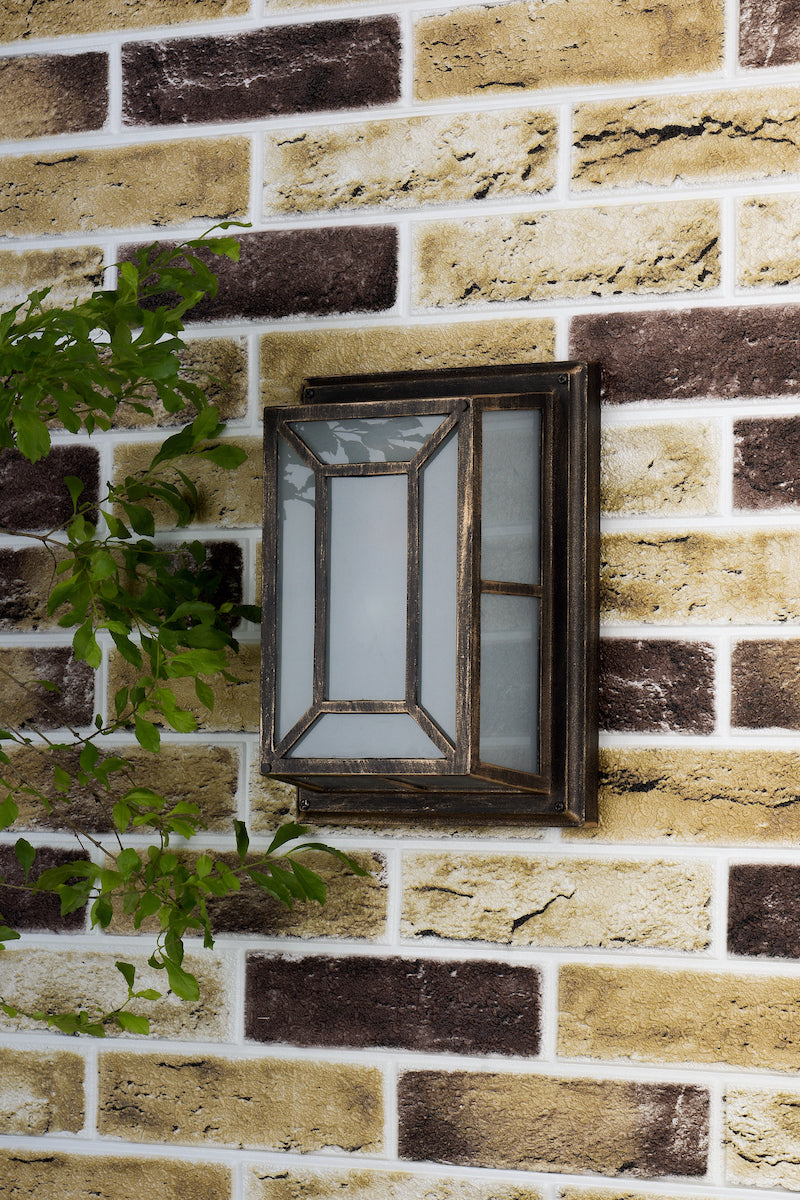 Trent Outdoor Wall Light Black/Gold Frosted Glass IP44