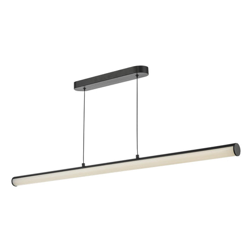 Modern black linear pendant light with warm LED glow