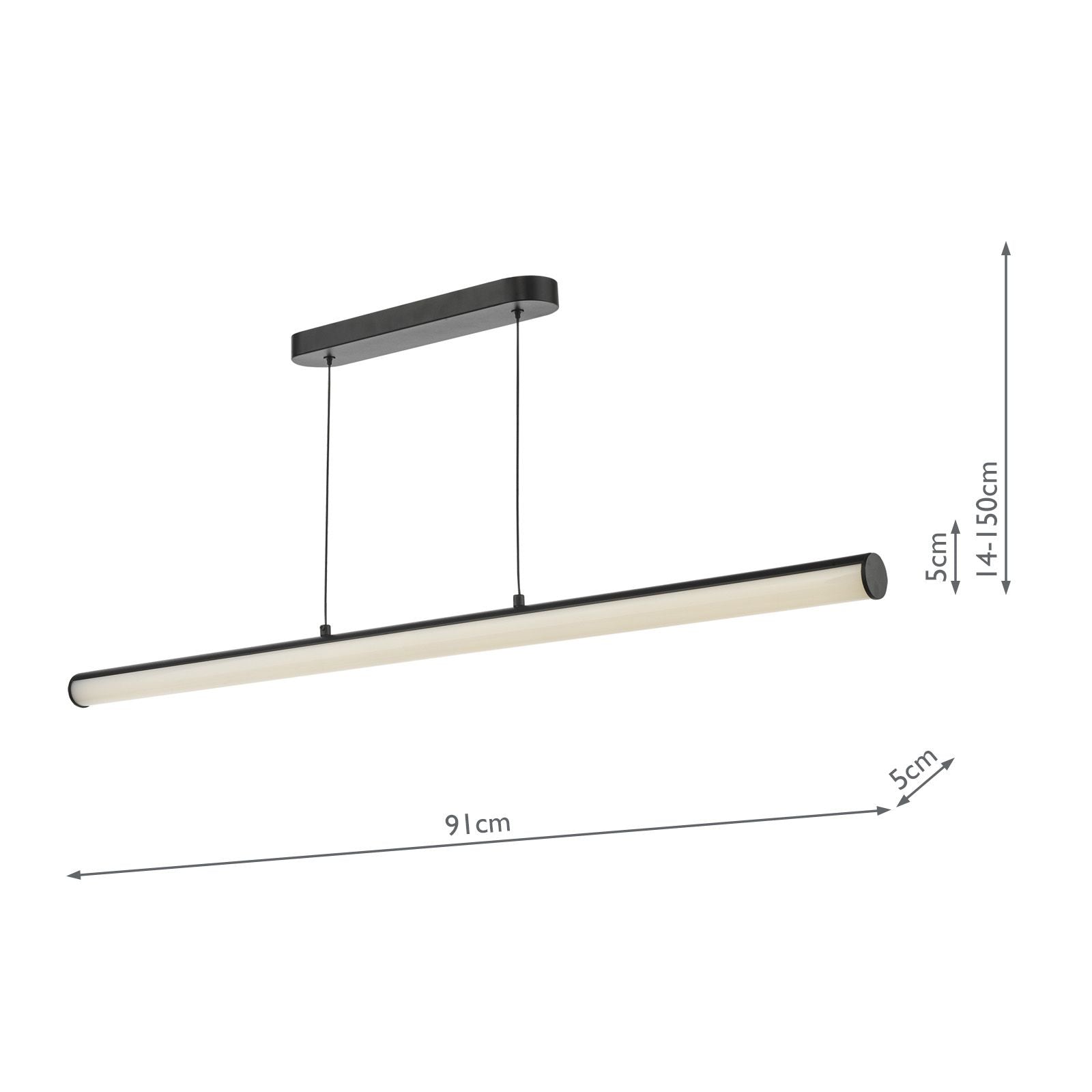 DAR Tube LED Bar Pendant Light Satin Black with Opal Diffuser