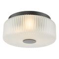 Twyman 3 Light Flush Satin Black and White Ribbed Glass IP44