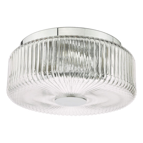 Twyman 3 Light Flush Polished Chrome and Ribbed Glass IP44