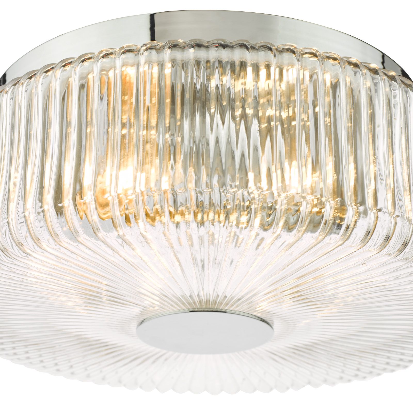 Twyman 3 Light Flush Polished Chrome and Ribbed Glass IP44