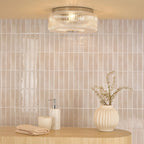 Twyman 3 Light Flush Polished Chrome and Ribbed Glass IP44