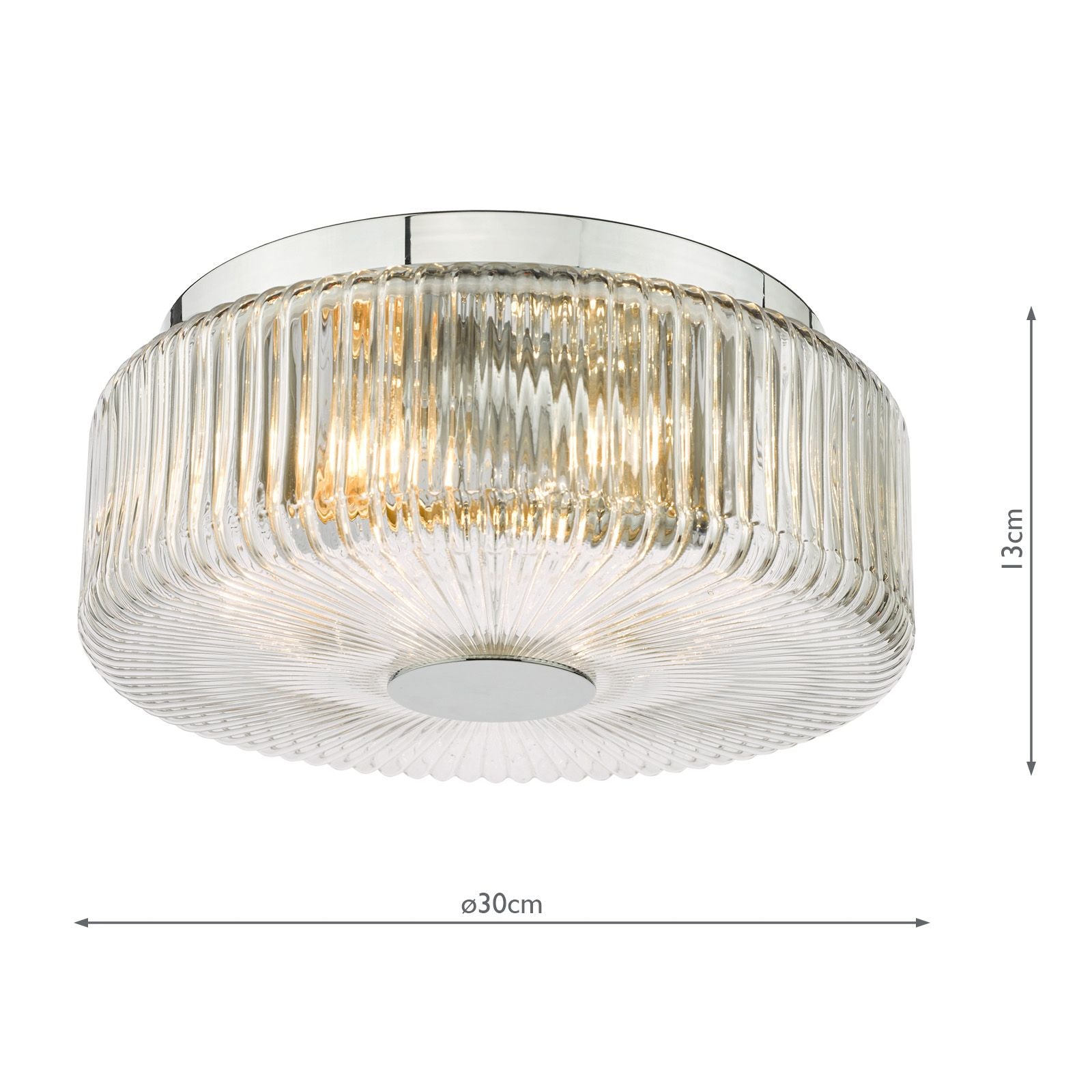 Twyman 3 Light Flush Polished Chrome and Ribbed Glass IP44