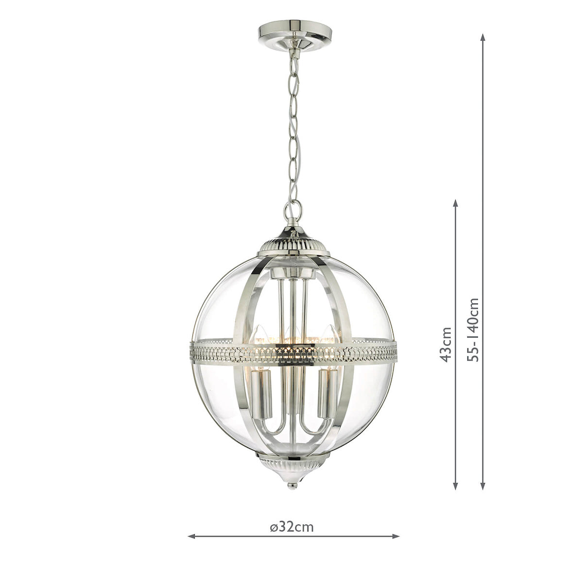 Vanessa 3 Light Pendant Polished Nickel & Glass