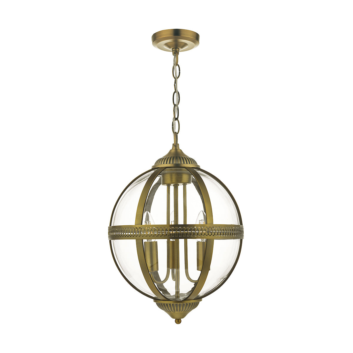 Vanessa 3 Light Pendant Antique Brass And Clear
