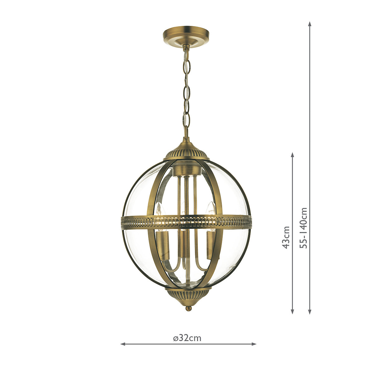 Vanessa 3 Light Pendant Antique Brass And Clear