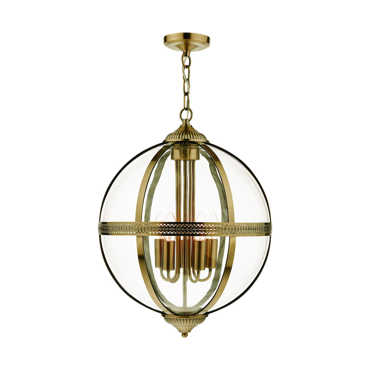 Vanessa 5 Light Lantern Antique Brass Glass