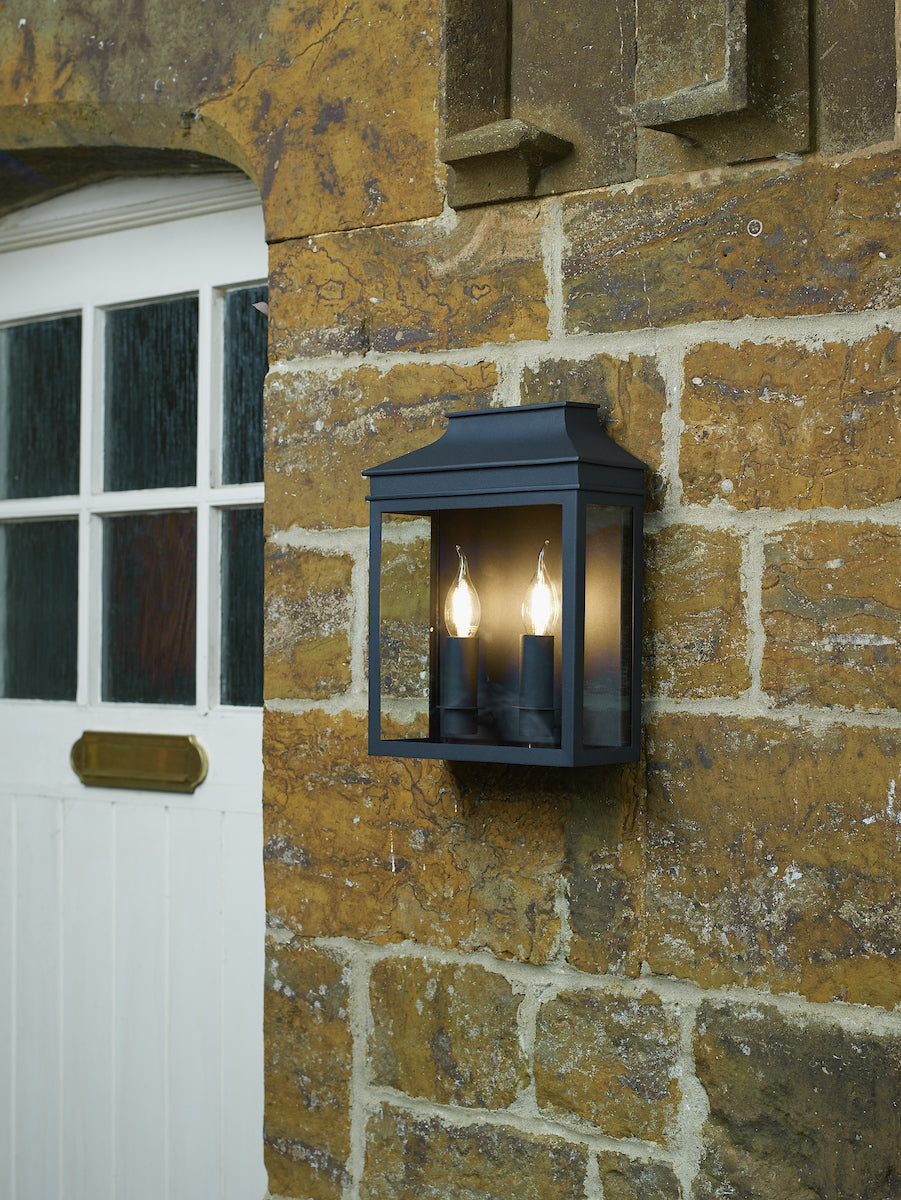 Vapour 2 Light Coach Lantern Outdoor Wall Light Matt Black IP44