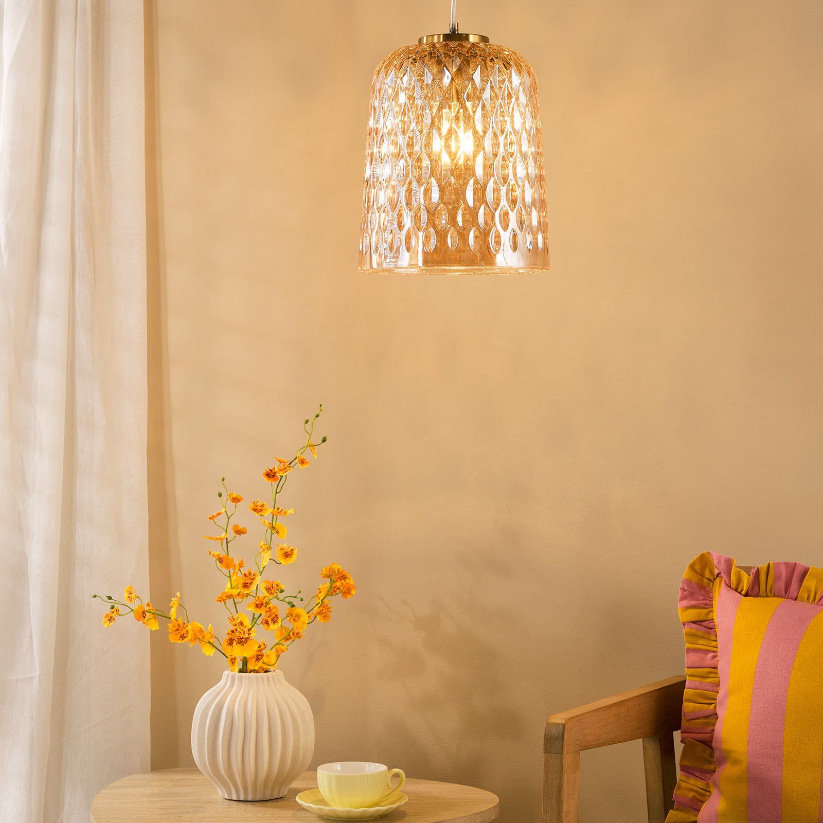 Varius Pendant Natural Brass and Amber Glass