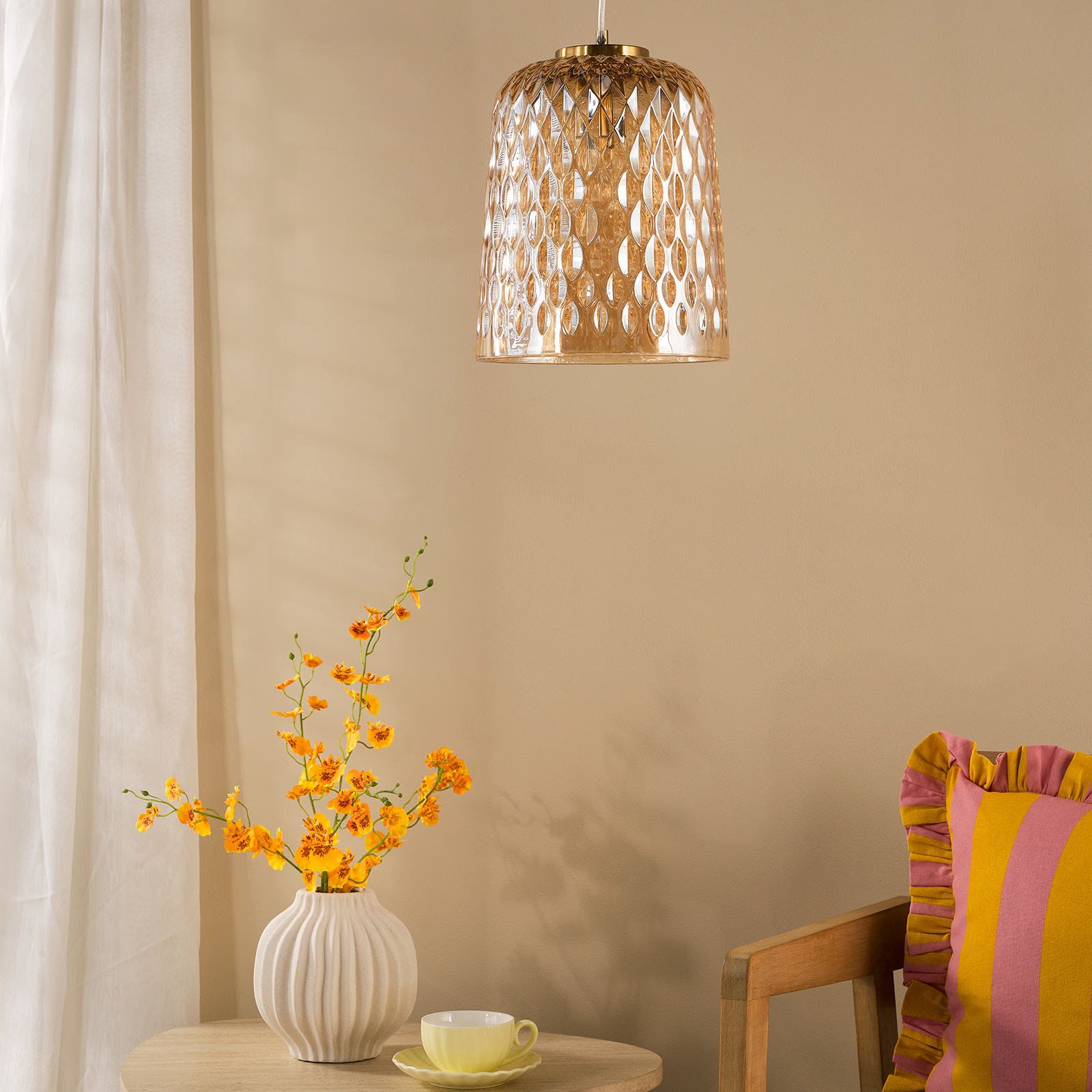 Varius Pendant Natural Brass and Amber Glass