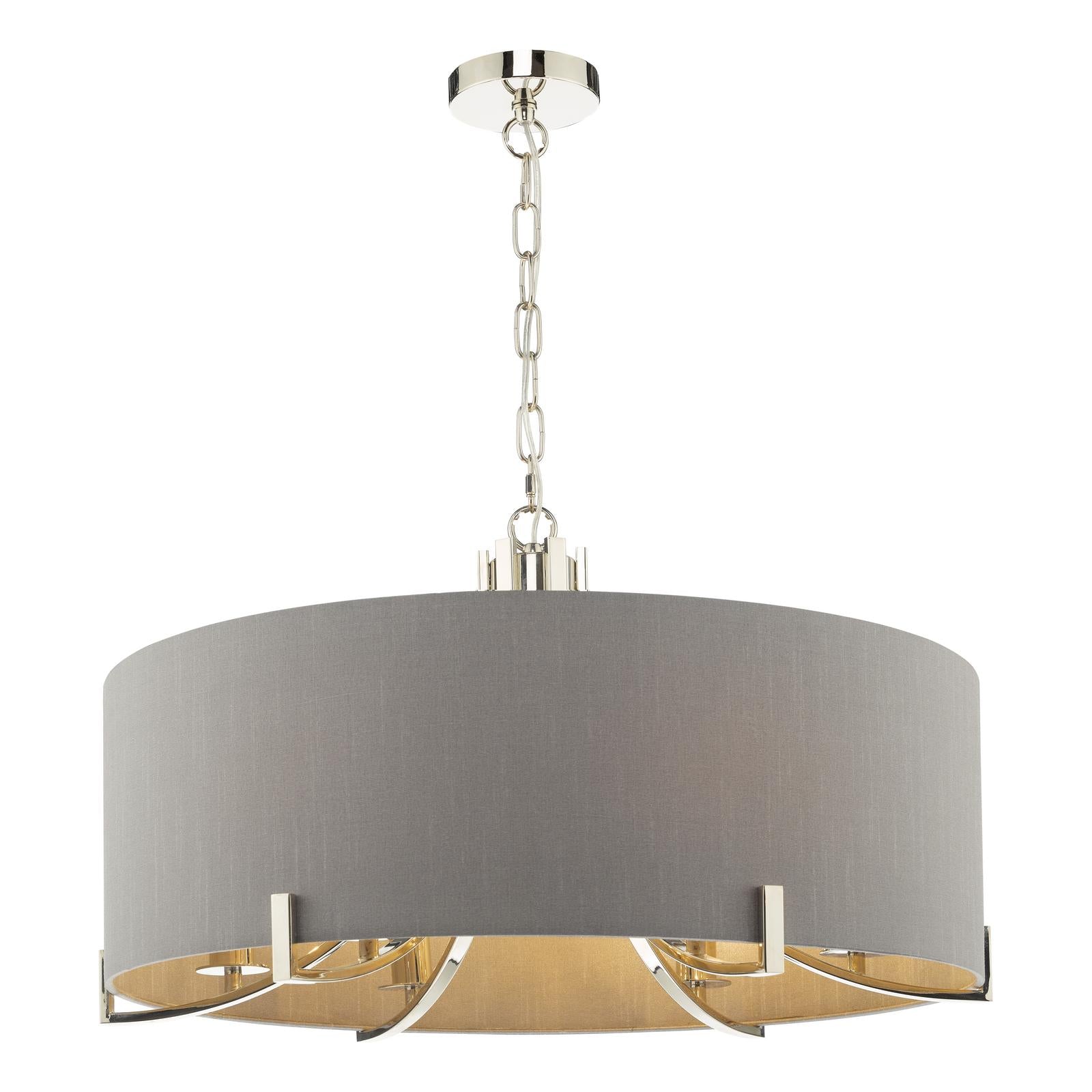 Veyron 6 Light Pendant Polished Nickel With Grey Shade