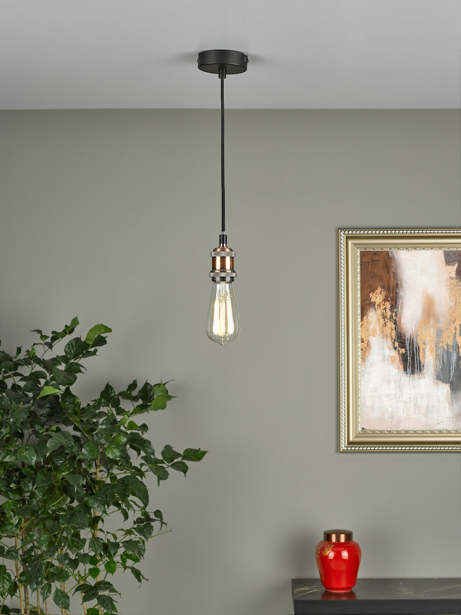 Waco 1 Light E27 Suspension Antique Copper Matt Black