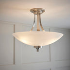 Welles 3-Light Satin Chrome Flush Mount Light with White Glass Shade