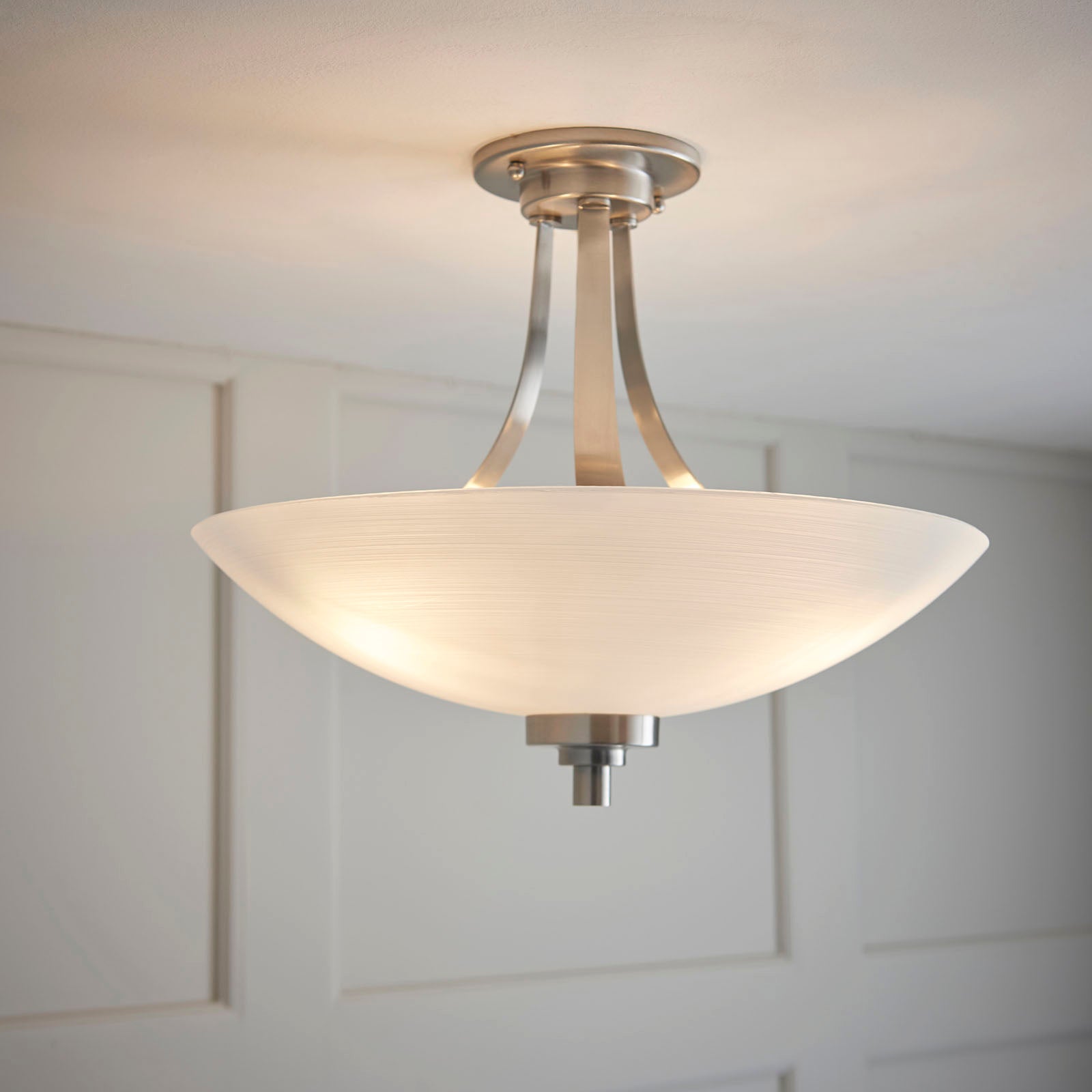 Welles 3-Light Satin Chrome Flush Mount Light with White Glass Shade