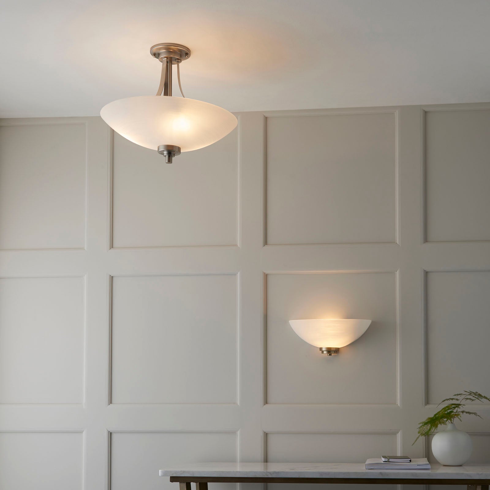 Welles 3-Light Satin Chrome Flush Mount Light with White Glass Shade