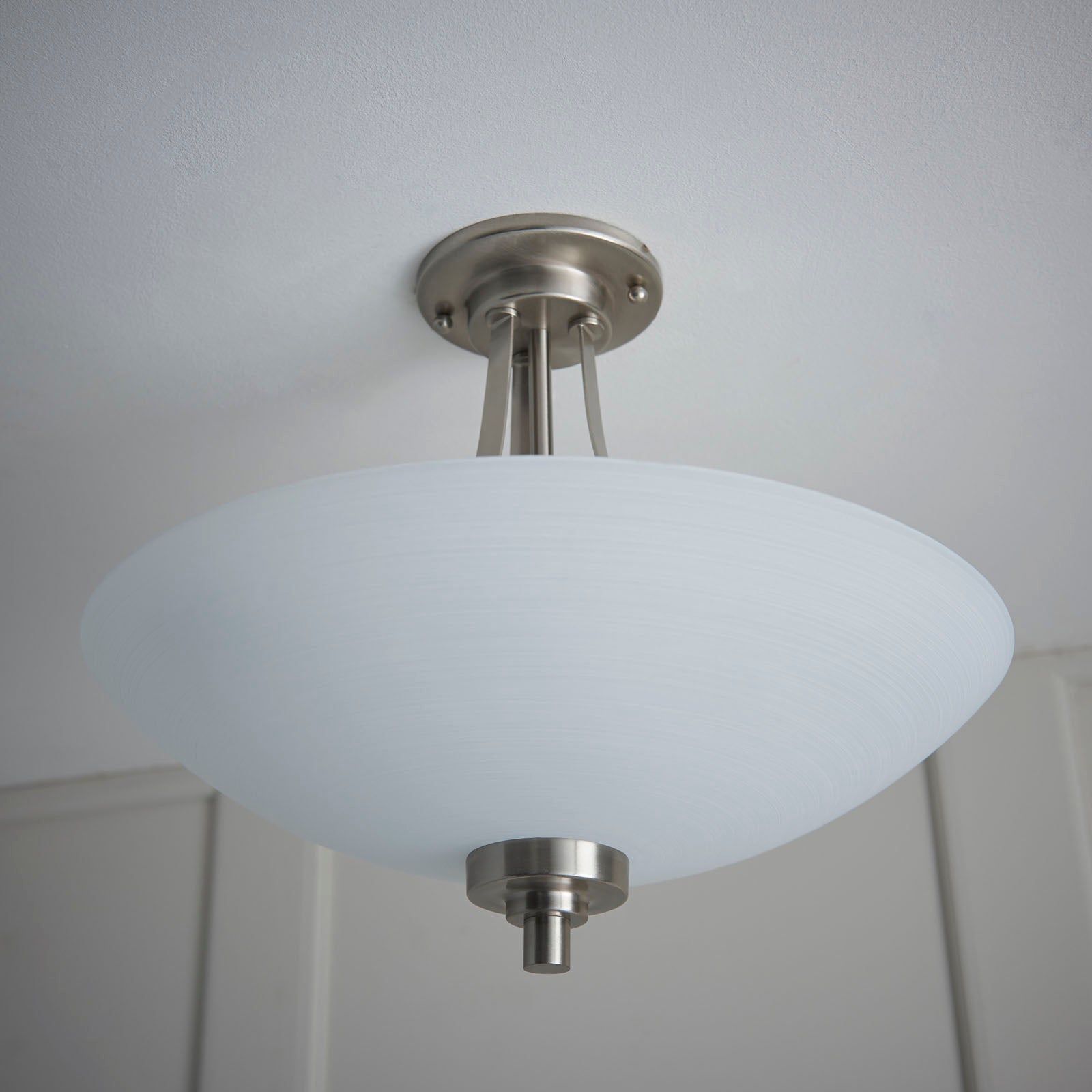Welles 3-Light Satin Chrome Flush Mount Light with White Glass Shade