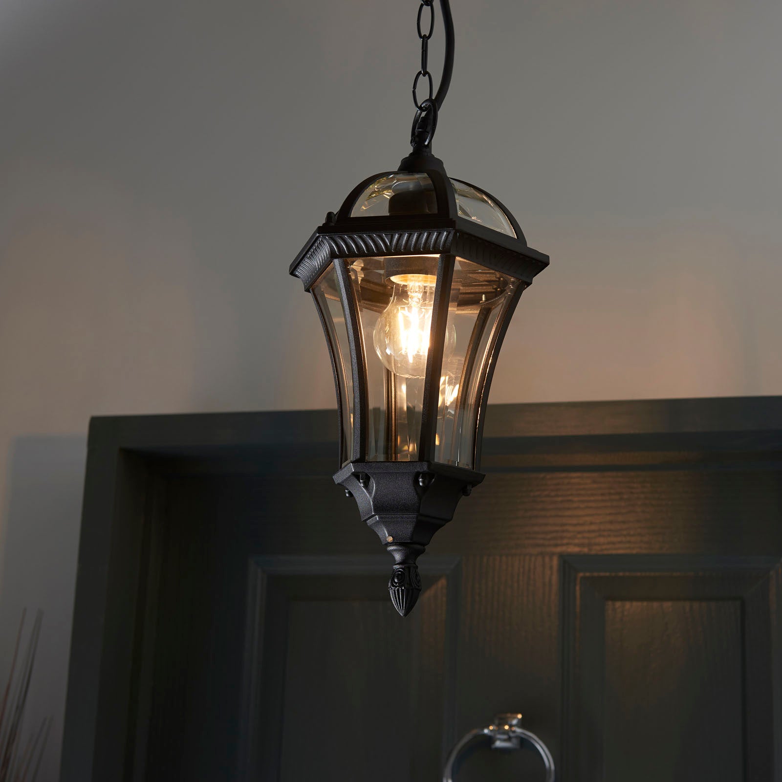 Drayton 1-Light Matt Black Outdoor Hanging Lantern