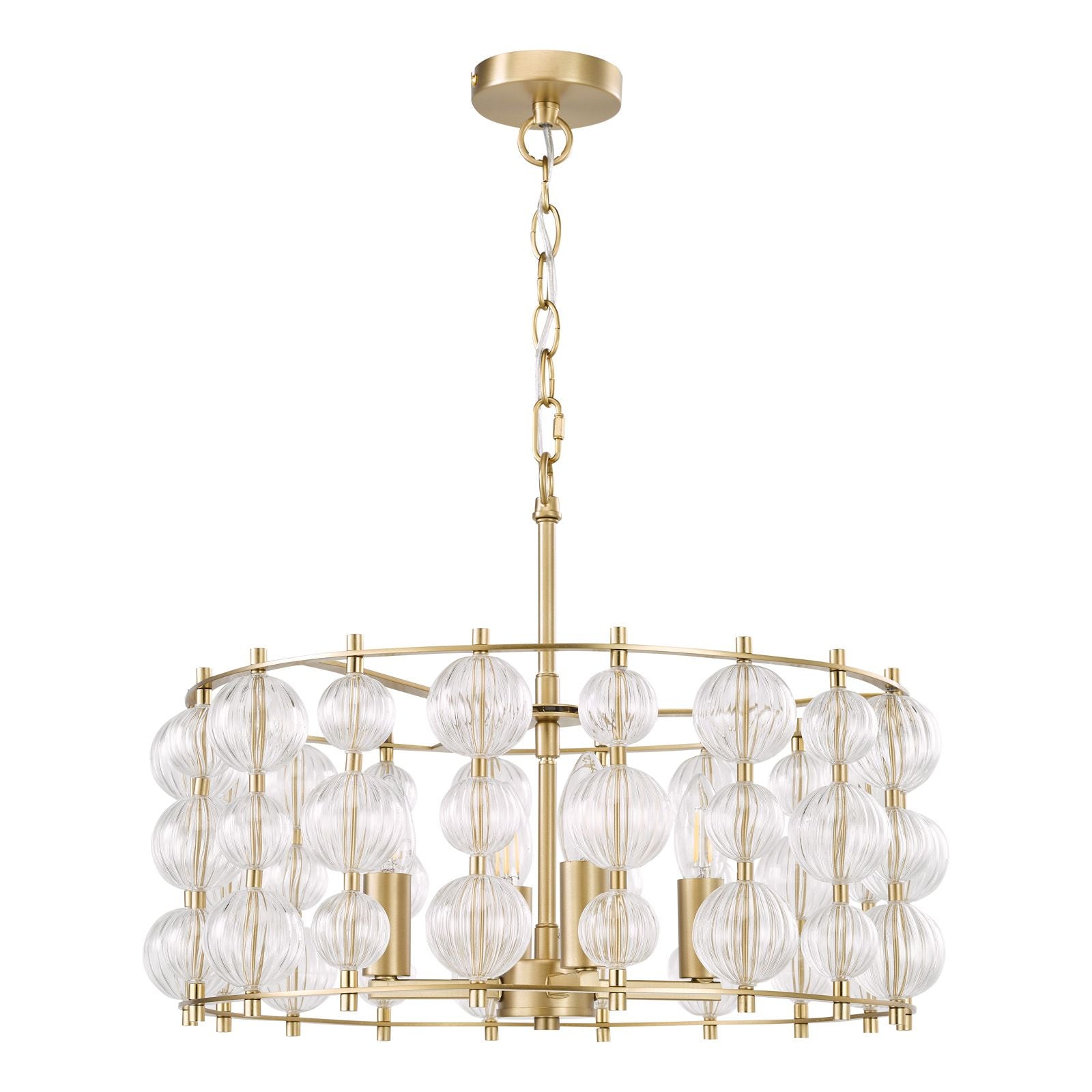 Yuridia 4 Light Pendant Satin Gold and Ribbed Glass