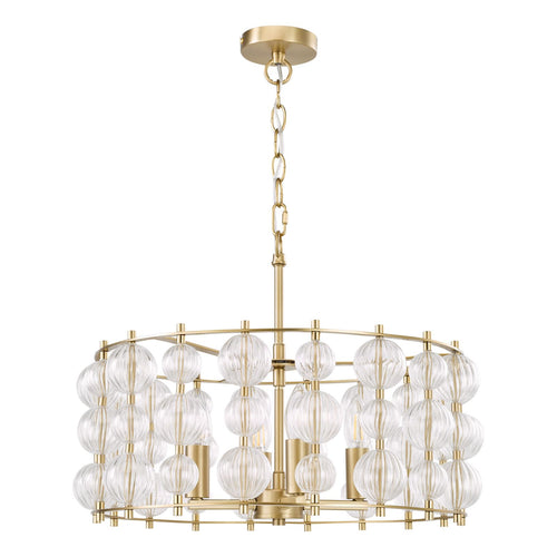 Yuridia 4 Light Pendant Satin Gold and Ribbed Glass