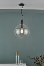 Zula 1 Light Single Pendant Black Clear Glass